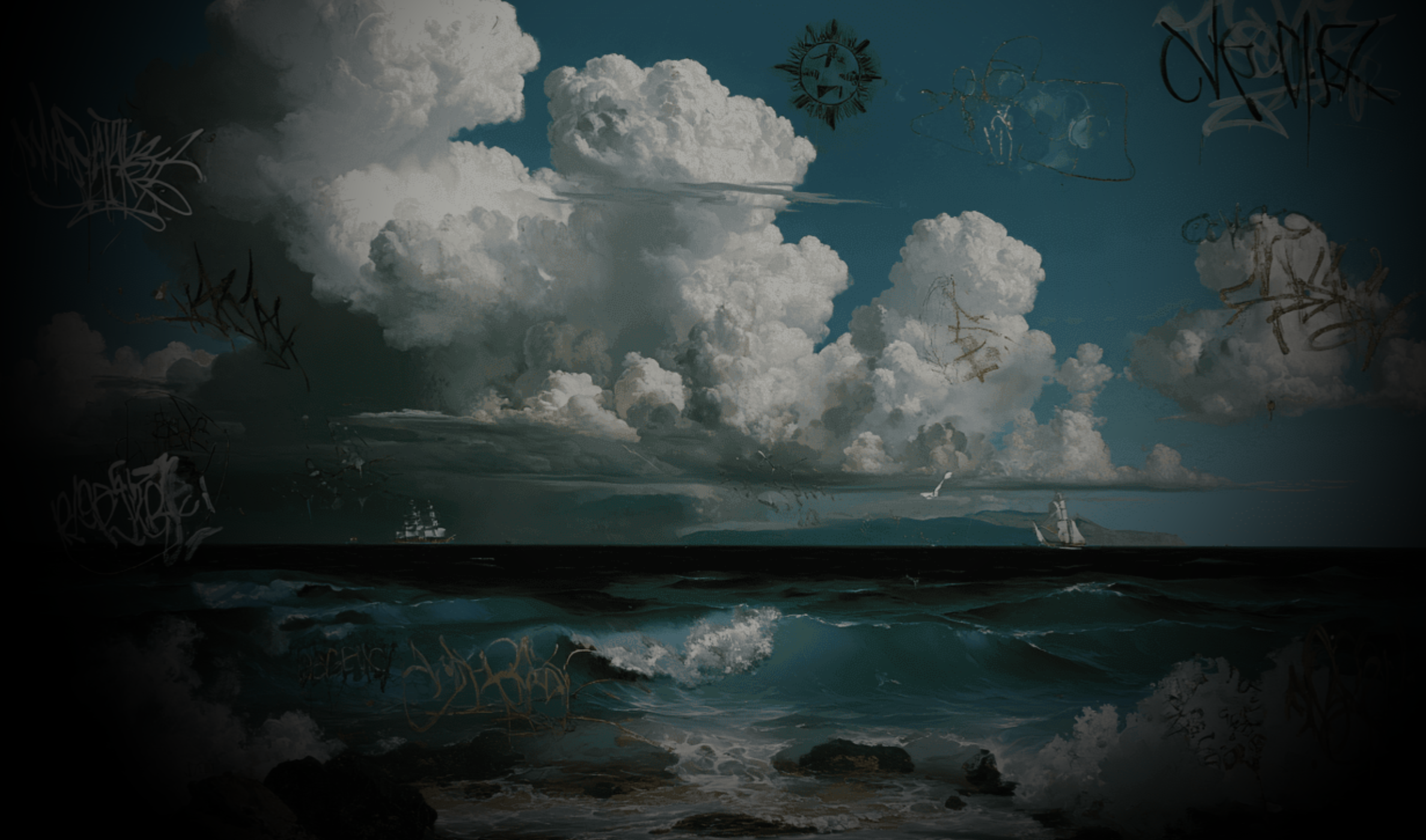 Atmospheric stormy ocean painting